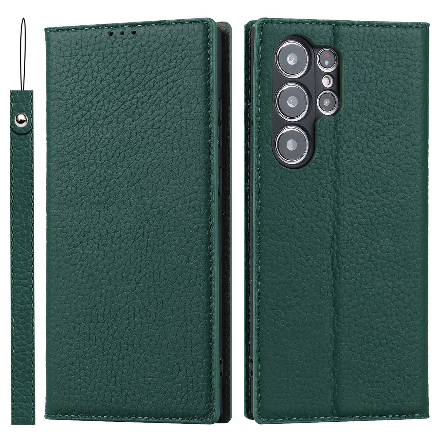 For Samsung Galaxy S23 Ultra Anti-Dust Litchi Texture Genuine Leather Case Flip Wallet Stand Phone Protective Cover with Hand Strap For Samsung Galaxy S23 Ultra Anti-Dust Litchi Texture Genuine Leather Case Flip Wallet Stand Phone Protective Cover with Hand Strap